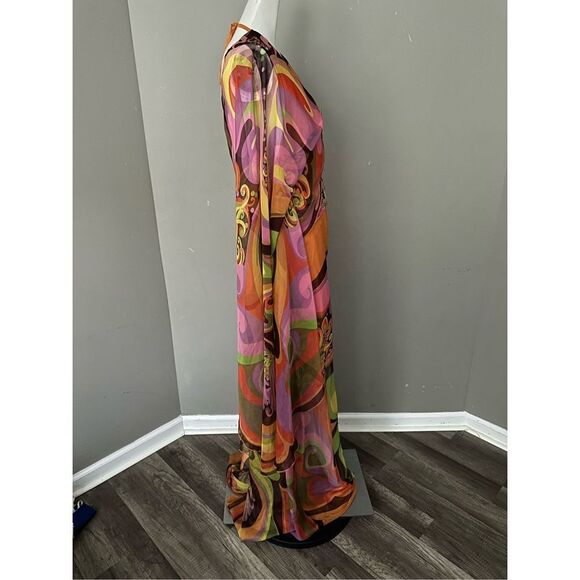 RAISA VANESSA PRINTED CHIFFON JUMPSUIT DEEP NECK AND GOLD BUCKLE - Picture 11 of 15